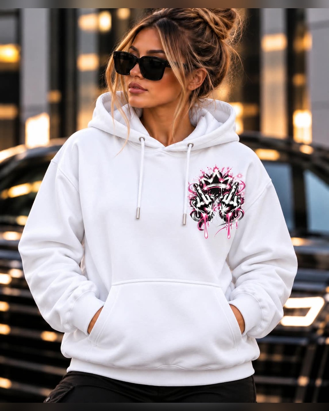 Hoodie Crown Rose — Blanc