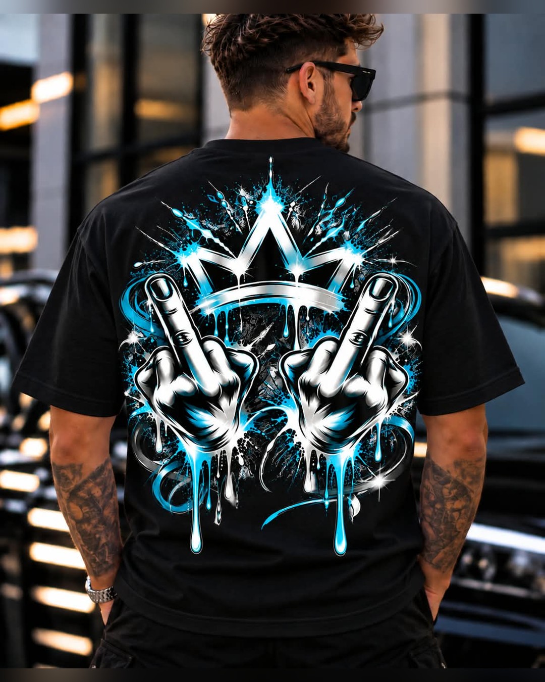 Tee-Shirt Crown Cyan — Noir — vue 2