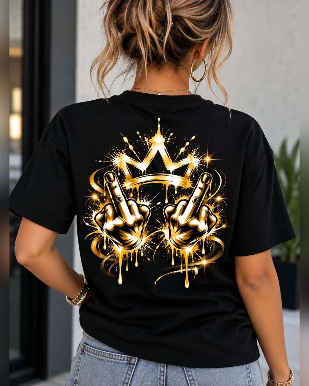 Tee-Shirt Crown Or — Noir — vue 2