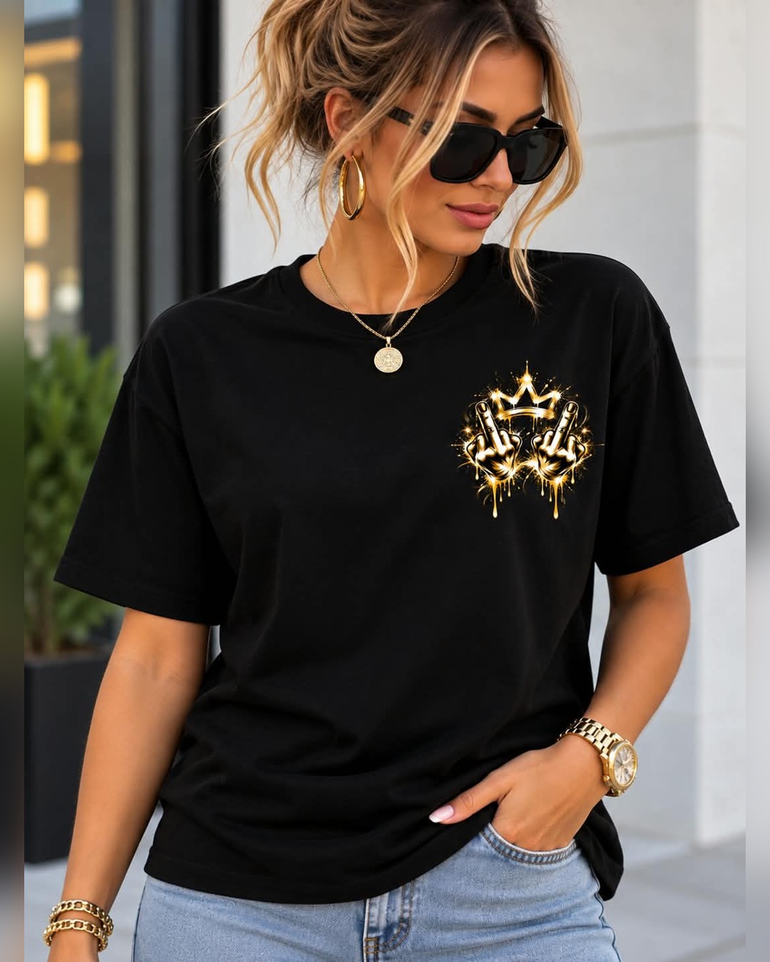 Tee-Shirt Crown Or — Noir